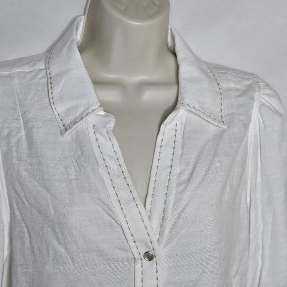 New Democracy Below Elbow Puff Sleeve Western Yoke Snap Front Off White Shirt M - Picture 3 of 15
